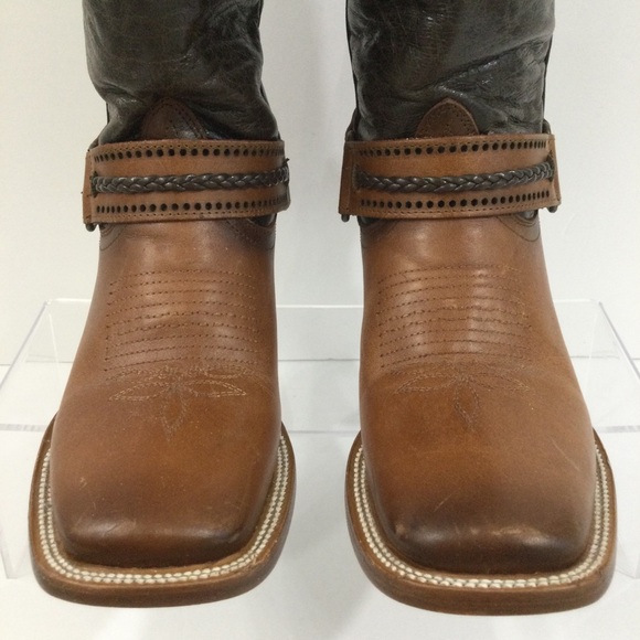 Quincy Cowgirl Cowboy Western Boho Brown Braided Buckle Square Toe Boots - Picture 8 of 15